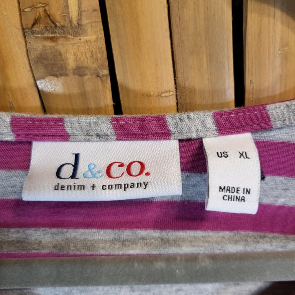 d&co Denim & Company Multi Layer Top XL Magenta/Gray Stripe - Picture 3 of 6